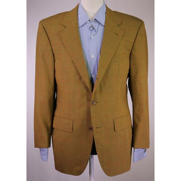 Faconnable by Cantarelli Gold Check Wool 3/2 Rolled Lapel Blazer Jacket 38R - Picture 2 of 8